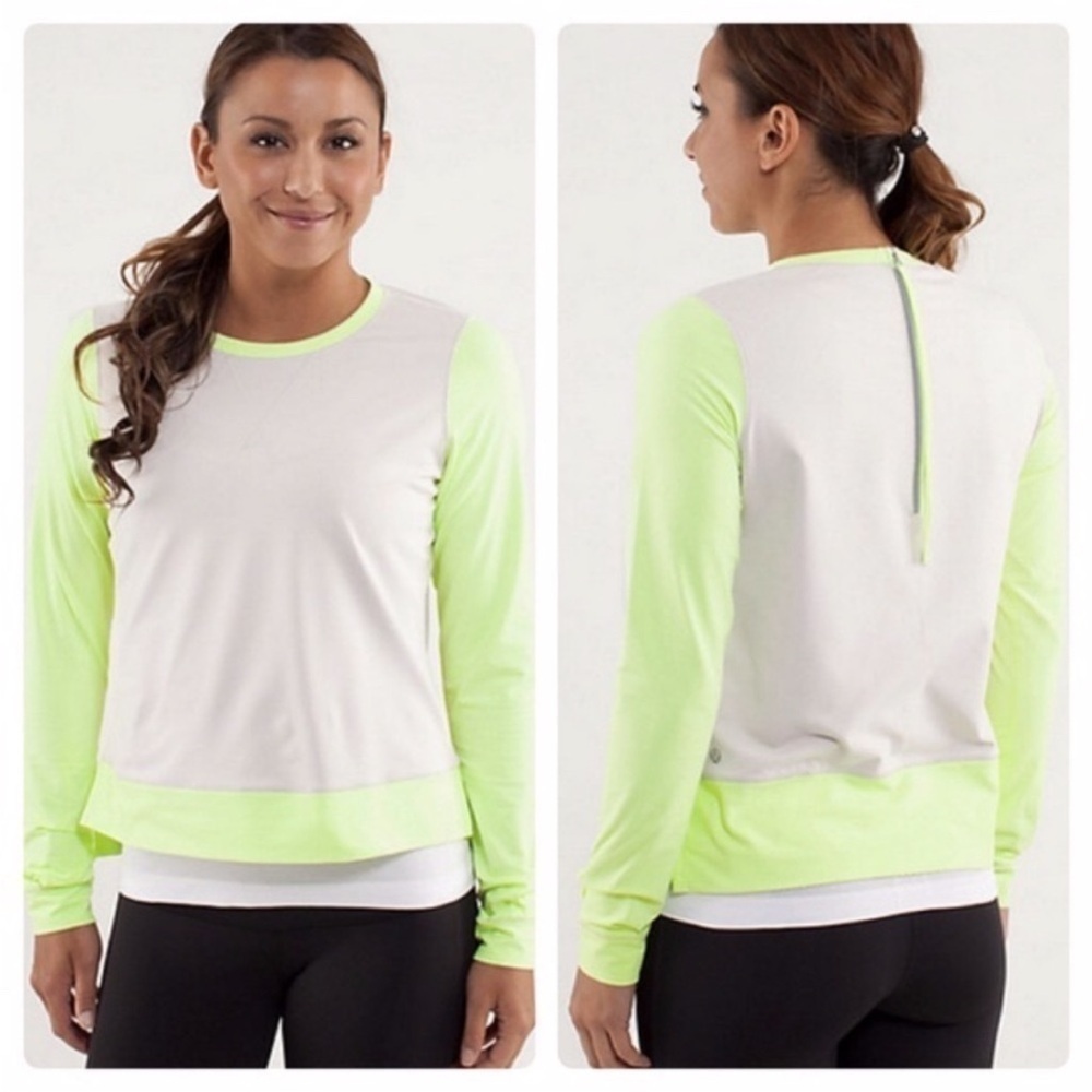 Lululemon Run: Warm Up Crew Dune/Faded Zap Top Size 10